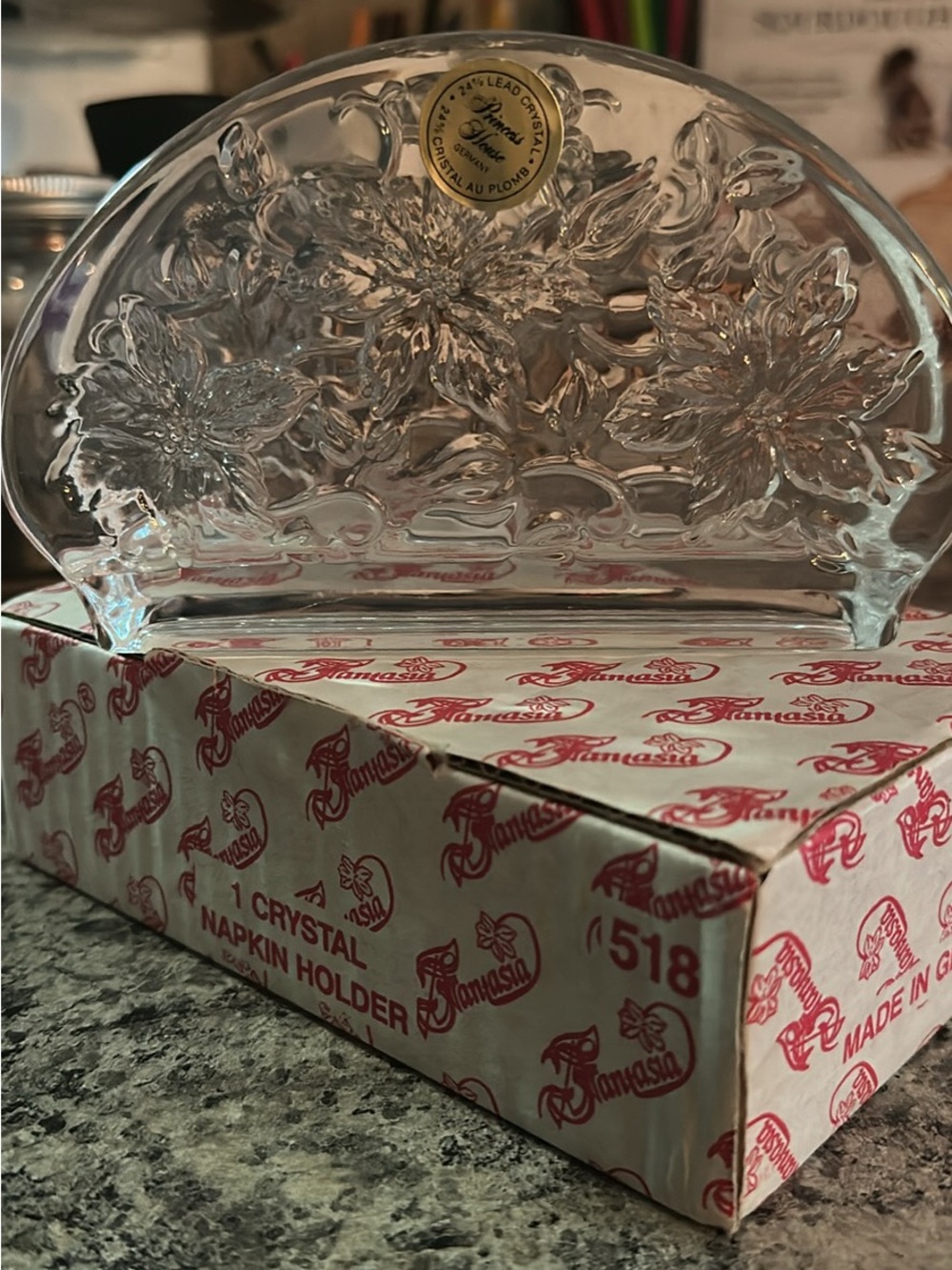 Princess house Clear Crystal Floral Napkin Holder